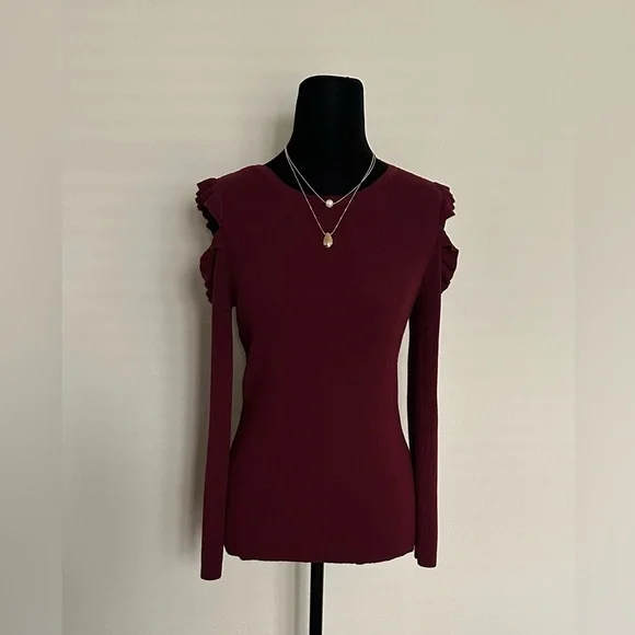 White House Black Market Off-Shoulder Burgundy Sweater - Picture 3 of 14